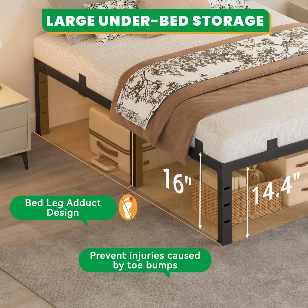 16 Inch King Size Black Metal Platform Bed Frame D1363