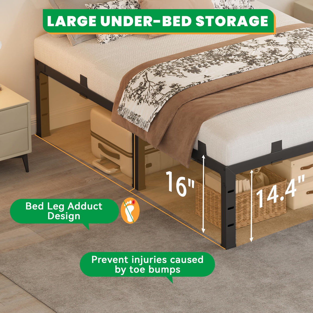 16 Inch King Size Black Metal Platform Bed Frame D1363