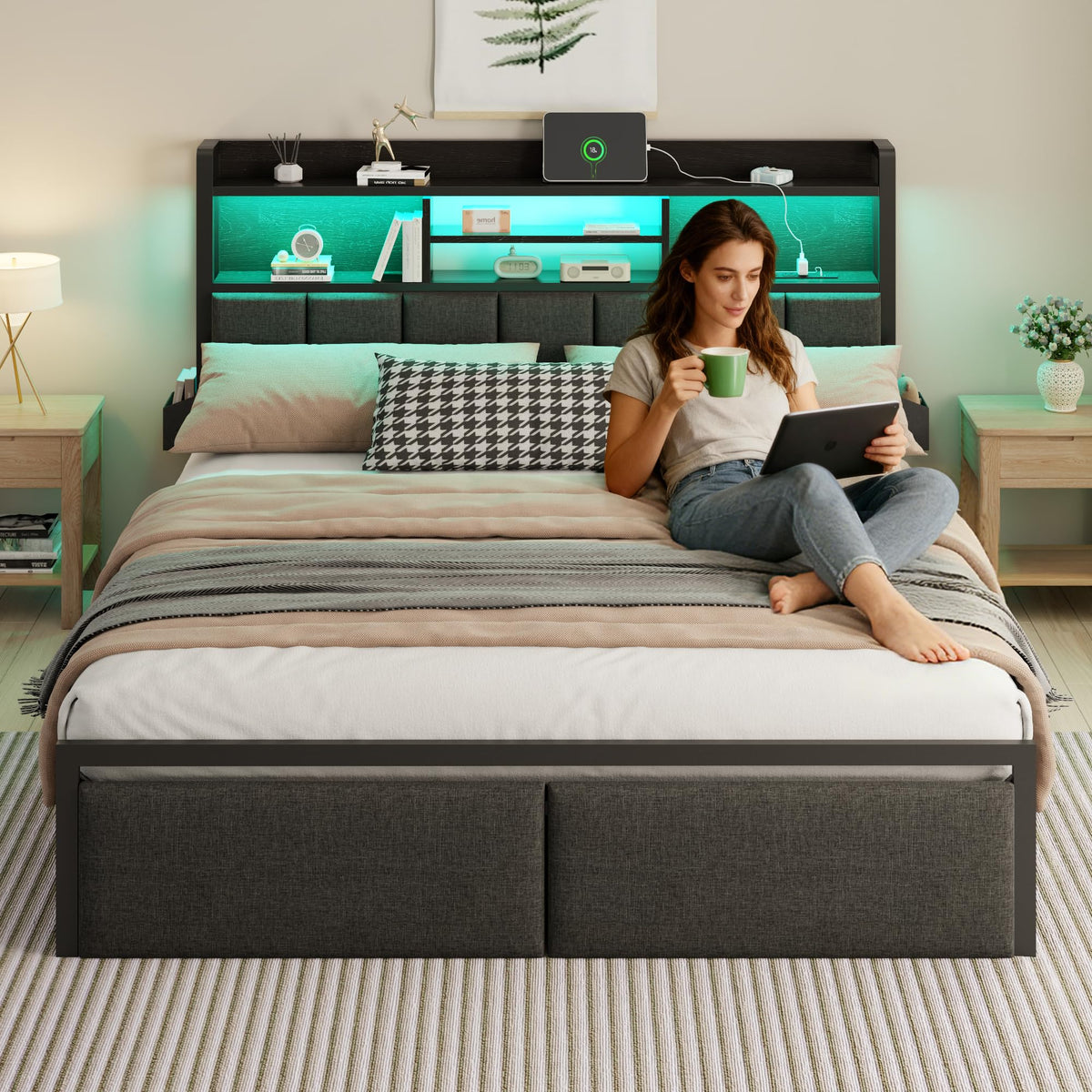 Full Size Bed Frame with Headboard and Drawers V23241