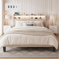 Beige Queen Size Upholstered Platform Bed Frame with Headboard M245