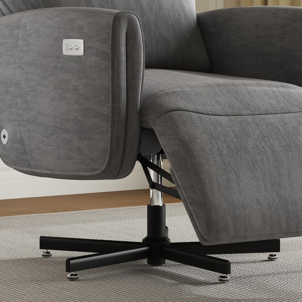 Grey Velvet Swivel Rocker Recliner Chair with USB & Type-C Charging L8987