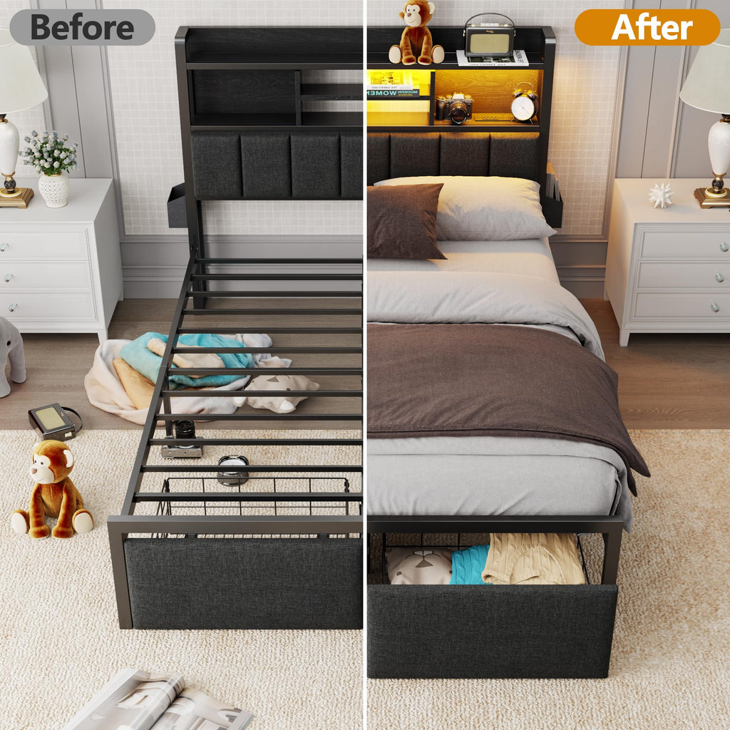 Full Size Bed Frame with Headboard and Drawers V23241