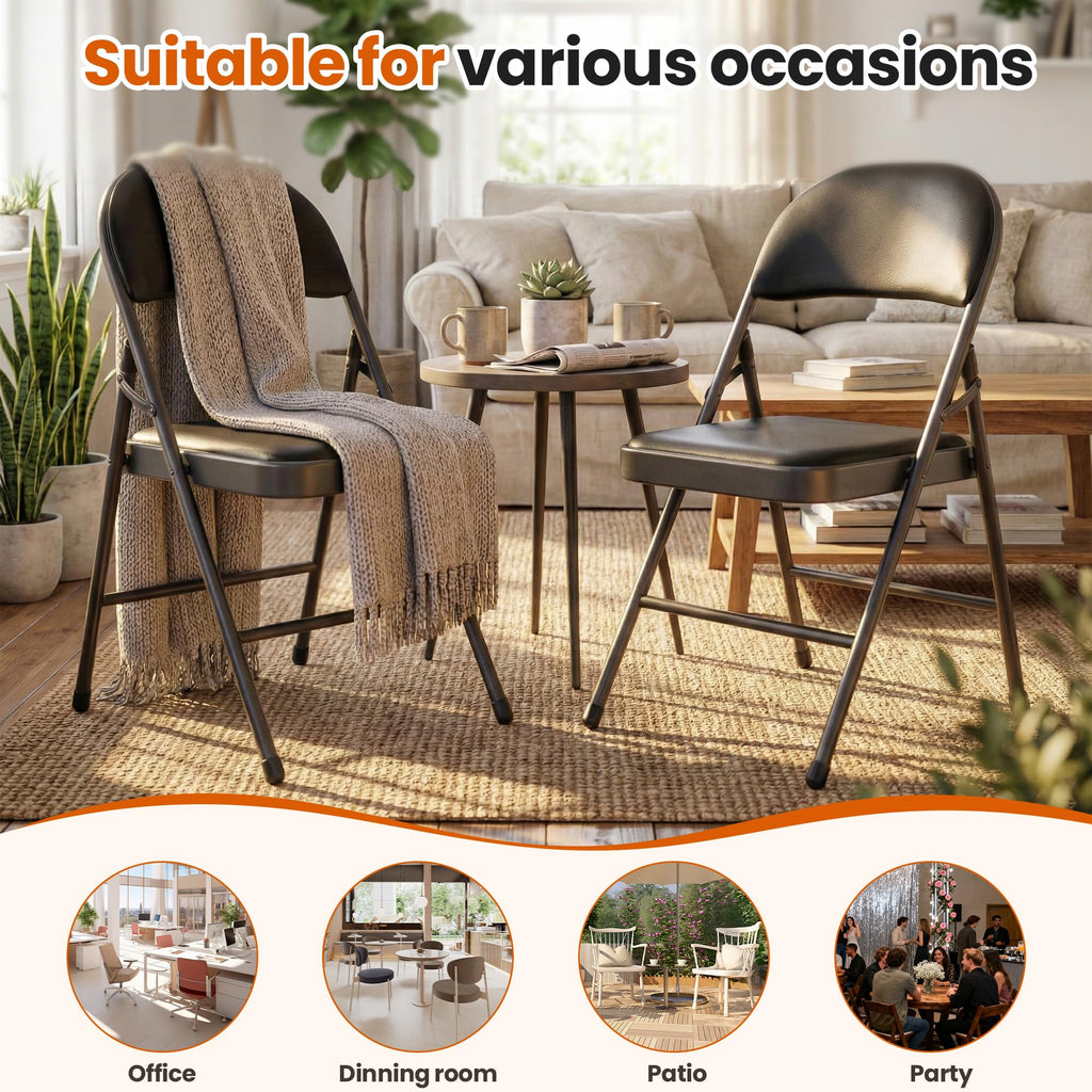 Black Padded Folding Chairs 10 Pack with Cushion and Back Q5049