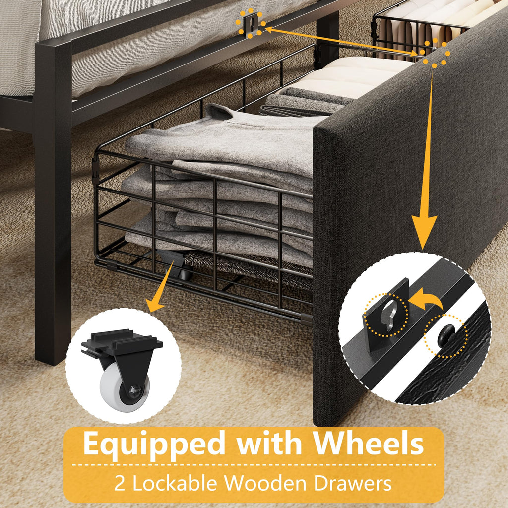 Full Size Bed Frame with Headboard and Drawers V23241