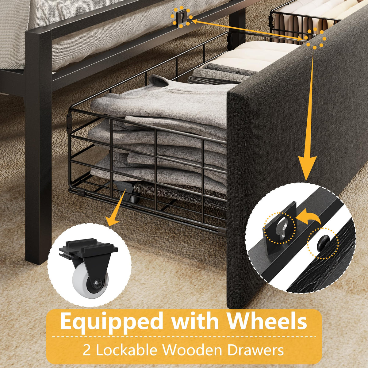 Full Size Bed Frame with Headboard and Drawers V23241