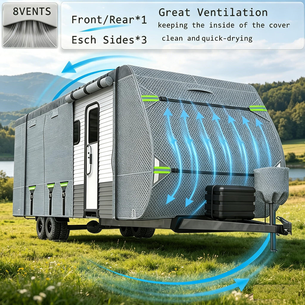 24-27FT 8 Layers Windproof RV Cover with Tire Cover K338