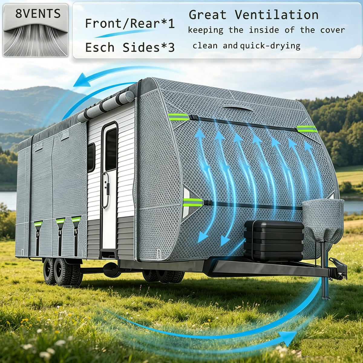 24-27FT 8 Layers Windproof RV Cover with Tire Cover K338