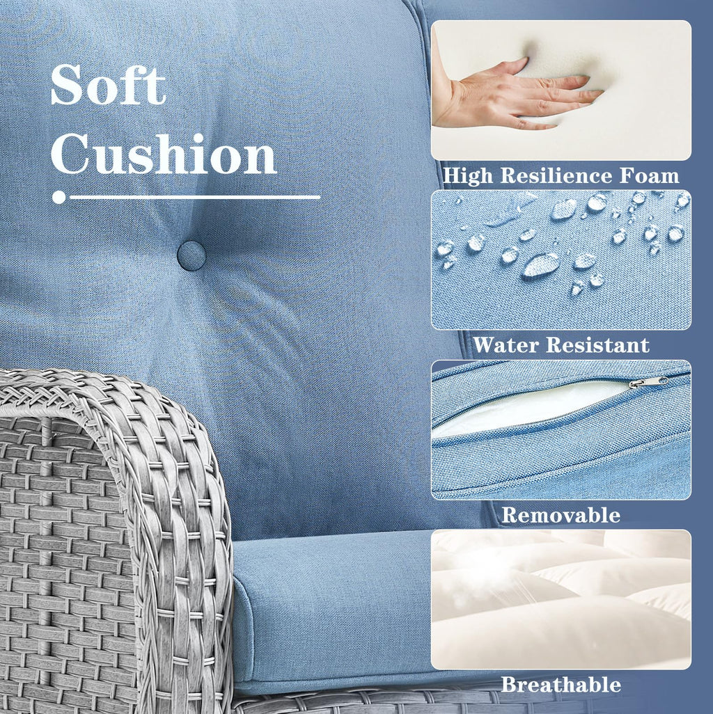 Light Gray Baby Blue Wicker 3-Seat Outdoor Sofa V977219